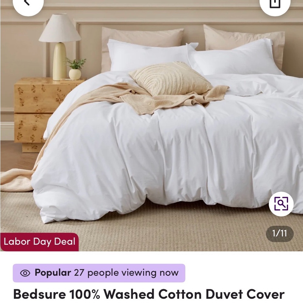 100% Washed Cotton Duvet Cover in White